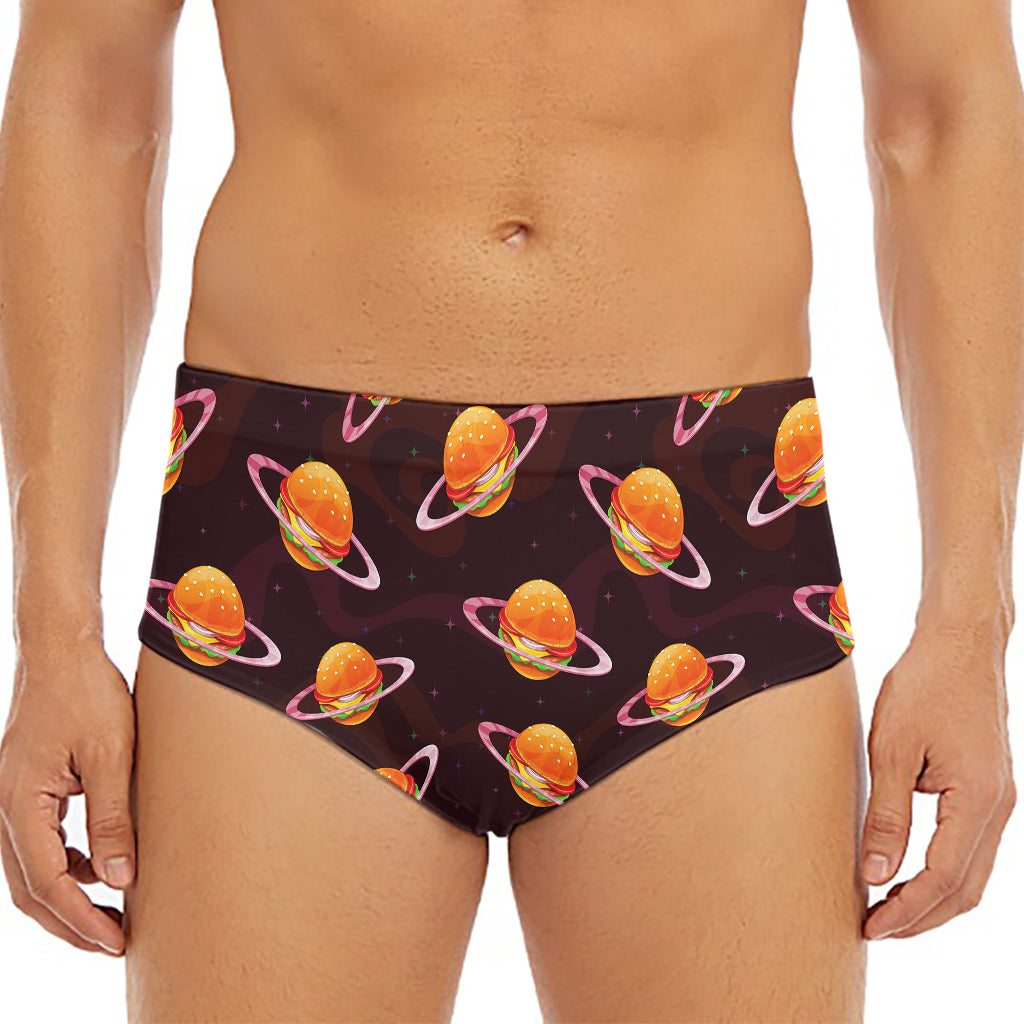 Hamburger Planet Pattern Print Men's Triangle Swim Briefs