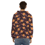 Hamburger Planet Pattern Print Men's Velvet Pullover Hoodie