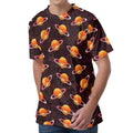 Hamburger Planet Pattern Print Men's Velvet T-Shirt