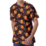 Hamburger Planet Pattern Print Men's Velvet T-Shirt