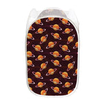 Hamburger Planet Pattern Print Mesh Laundry Hamper