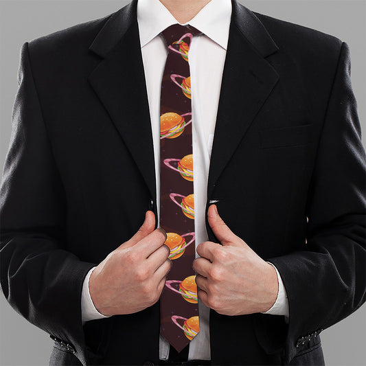 Hamburger Planet Pattern Print Necktie