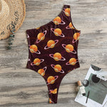 Hamburger Planet Pattern Print One Shoulder Bodysuit