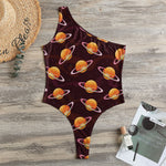 Hamburger Planet Pattern Print One Shoulder Bodysuit