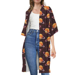 Hamburger Planet Pattern Print Open Front Beach Cover Up