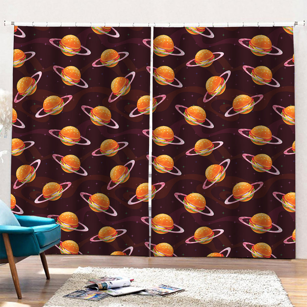 Hamburger Planet Pattern Print Pencil Pleat Curtains