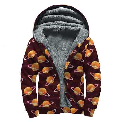 Hamburger Planet Pattern Print Sherpa Lined Zip Up Hoodie