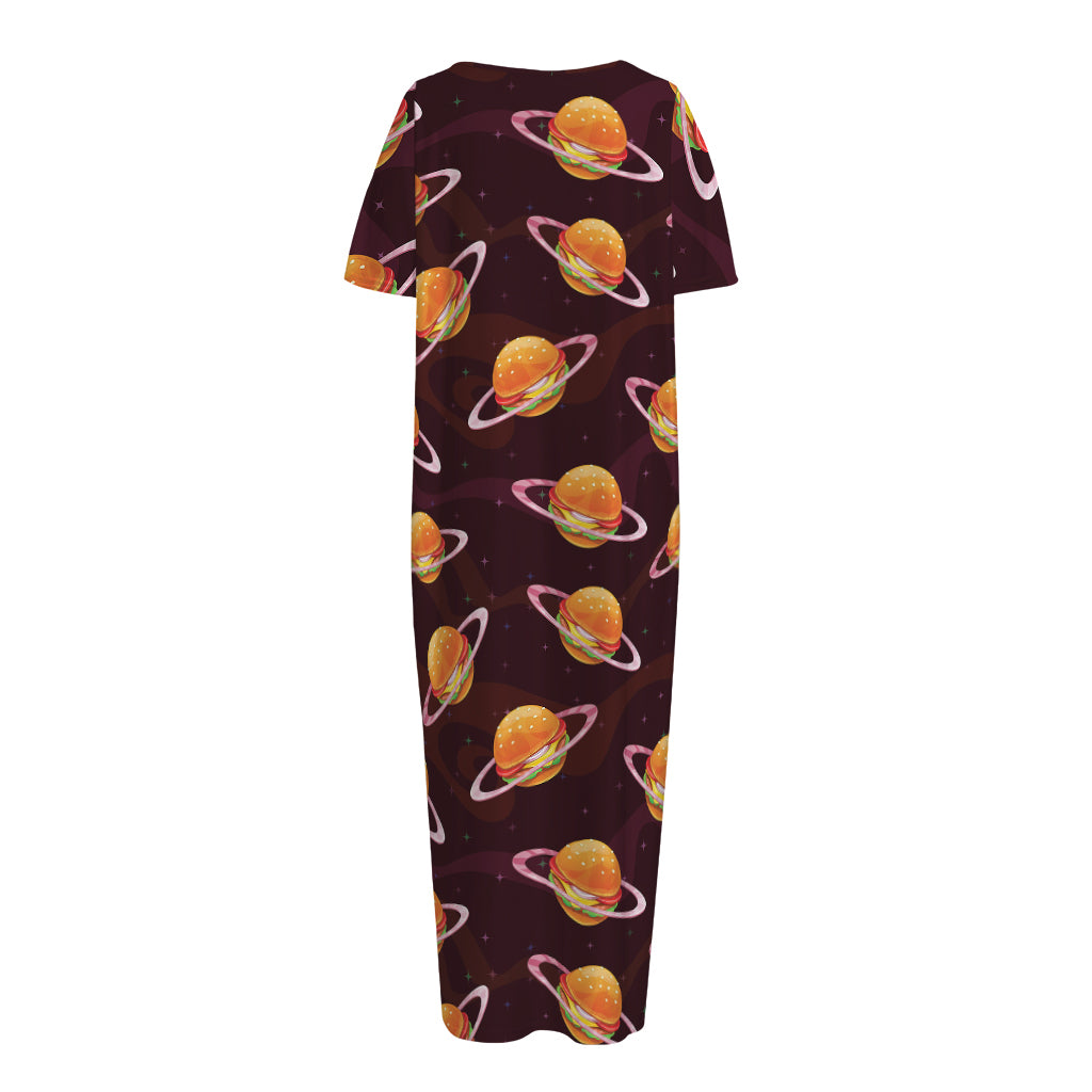 Hamburger Planet Pattern Print Short Sleeve Long Nightdress