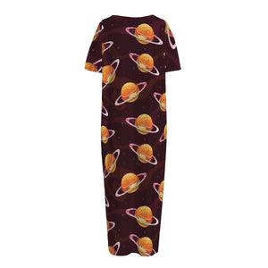 Hamburger Planet Pattern Print Short Sleeve Long Nightdress