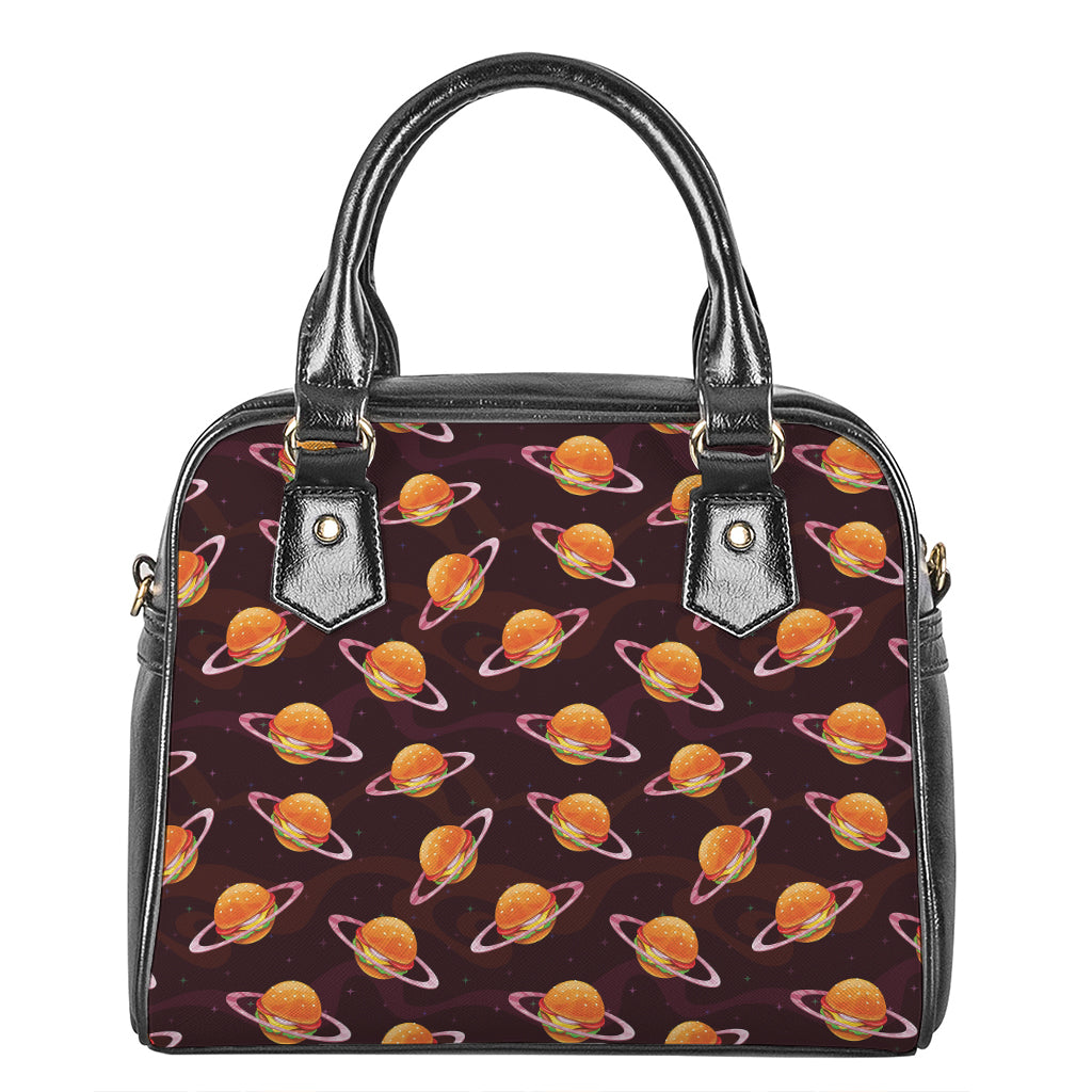 Hamburger Planet Pattern Print Shoulder Handbag