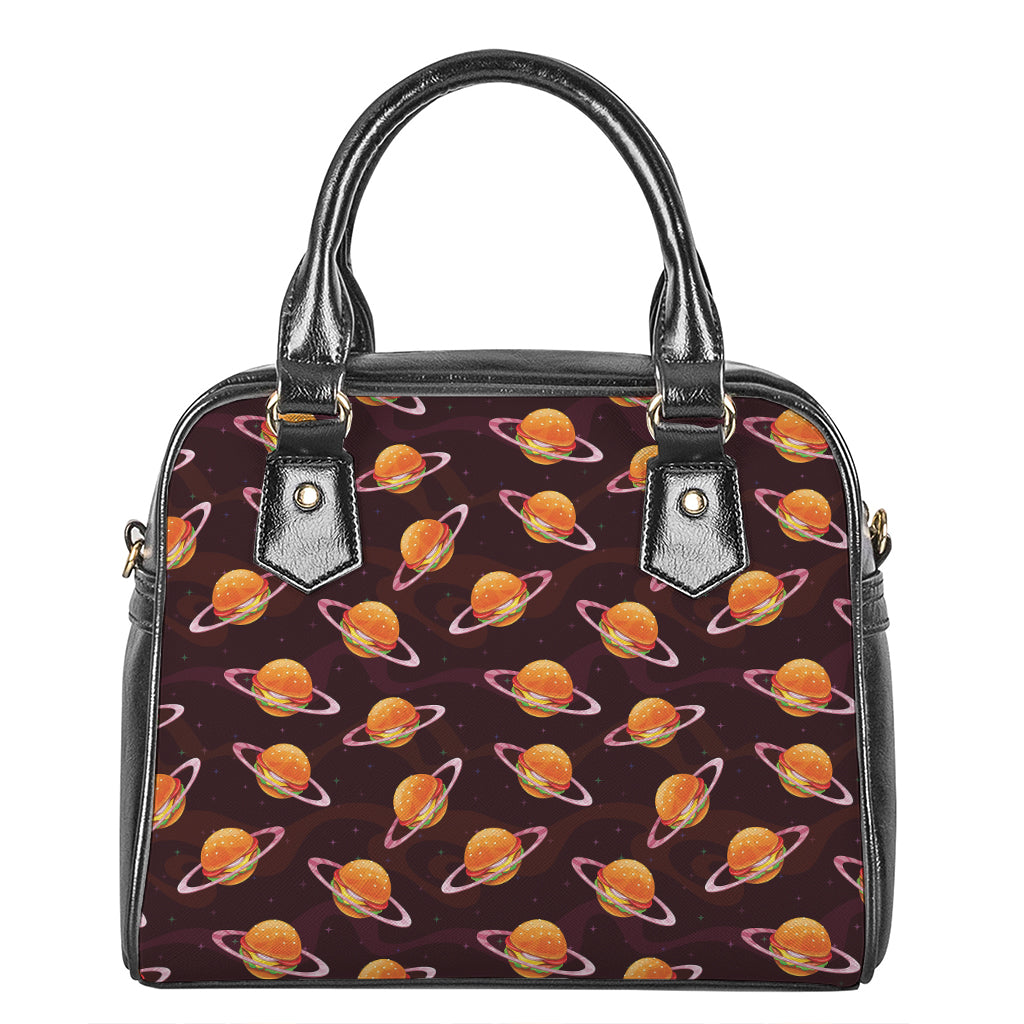 Hamburger Planet Pattern Print Shoulder Handbag