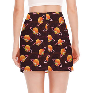 Hamburger Planet Pattern Print Side Slit Mini Skirt