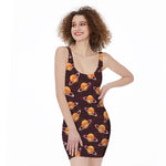 Hamburger Planet Pattern Print Sleeveless Bodycon Dress
