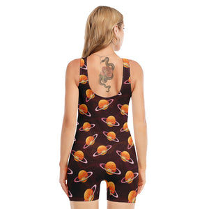 Hamburger Planet Pattern Print Sleeveless One Piece Swimsuit