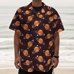 Hamburger Planet Pattern Print Textured Short Sleeve Shirt
