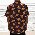 Hamburger Planet Pattern Print Textured Short Sleeve Shirt