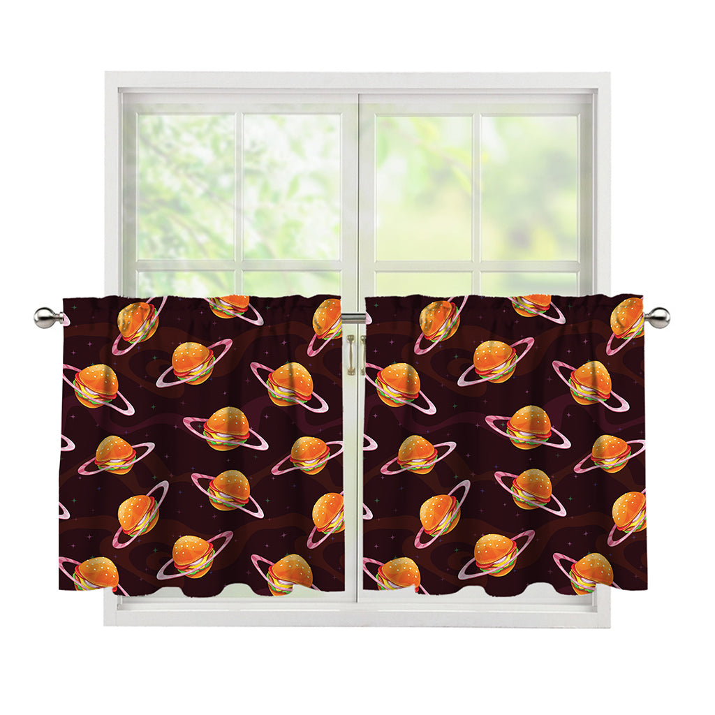 Hamburger Planet Pattern Print Tier Curtains