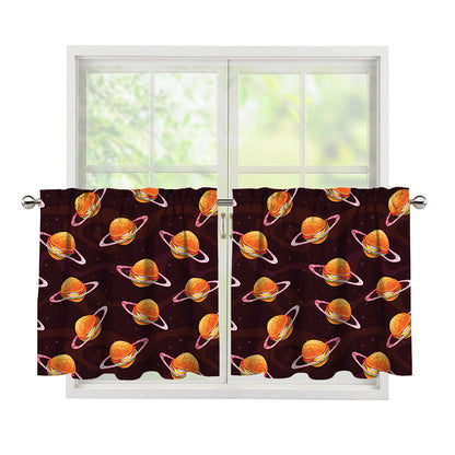 Hamburger Planet Pattern Print Tier Curtains