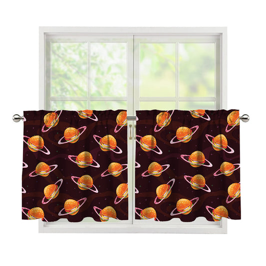 Hamburger Planet Pattern Print Tier Curtains