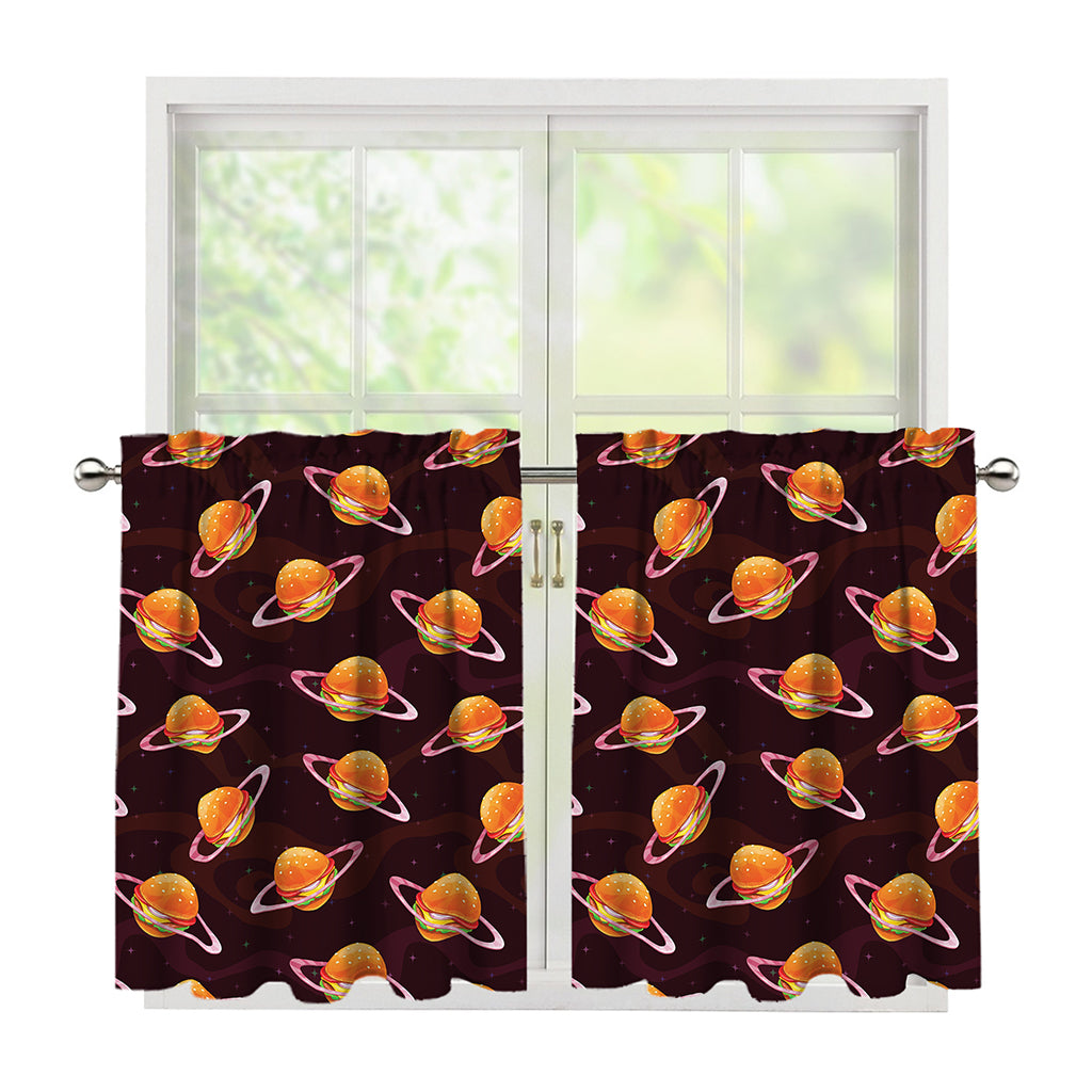 Hamburger Planet Pattern Print Tier Curtains
