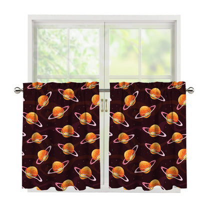 Hamburger Planet Pattern Print Tier Curtains