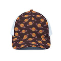 Hamburger Planet Pattern Print White Mesh Trucker Hat