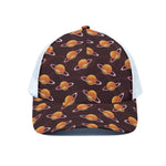 Hamburger Planet Pattern Print White Mesh Trucker Cap