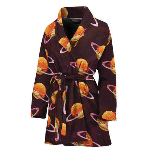 Hamburger Planet Pattern Print Women's Bathrobe