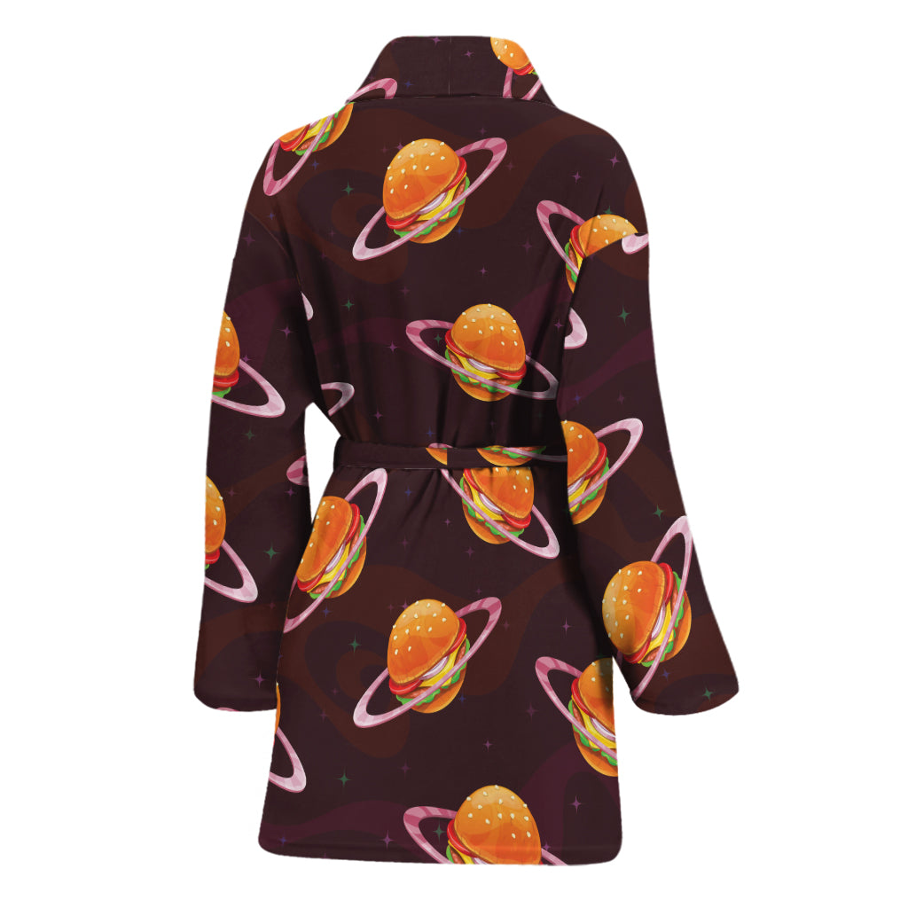 Hamburger Planet Pattern Print Women's Bathrobe