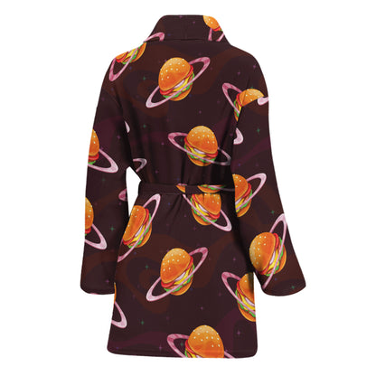 Hamburger Planet Pattern Print Women's Bathrobe