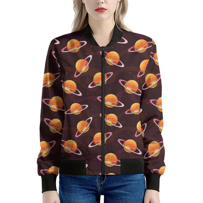 Hamburger Planet Pattern Print Women's Bomber Jacket