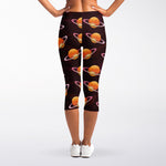Hamburger Planet Pattern Print Women's Capri Leggings