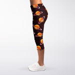 Hamburger Planet Pattern Print Women's Capri Leggings