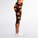 Hamburger Planet Pattern Print Women's Capri Leggings