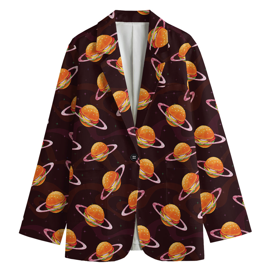 Hamburger Planet Pattern Print Women's Cotton Blazer