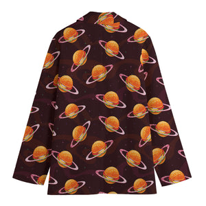 Hamburger Planet Pattern Print Women's Cotton Blazer