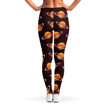 Hamburger Planet Pattern Print Women's Leggings