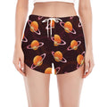 Hamburger Planet Pattern Print Women's Split Running Shorts