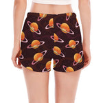 Hamburger Planet Pattern Print Women's Split Running Shorts