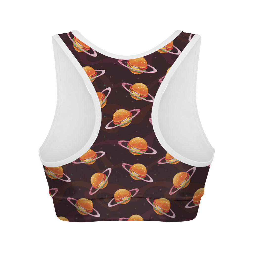 Hamburger Planet Pattern Print Women's Sports Bra