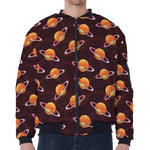 Hamburger Planet Pattern Print Zip Sleeve Bomber Jacket
