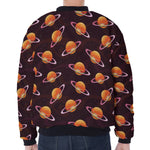 Hamburger Planet Pattern Print Zip Sleeve Bomber Jacket