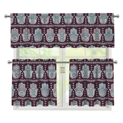 Hamsa Symbol Pattern Print 3 Piece Kitchen Curtains