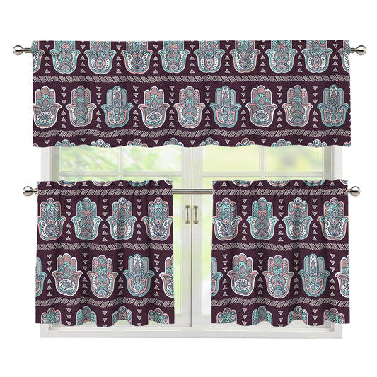 Hamsa Symbol Pattern Print 3 Piece Kitchen Curtains