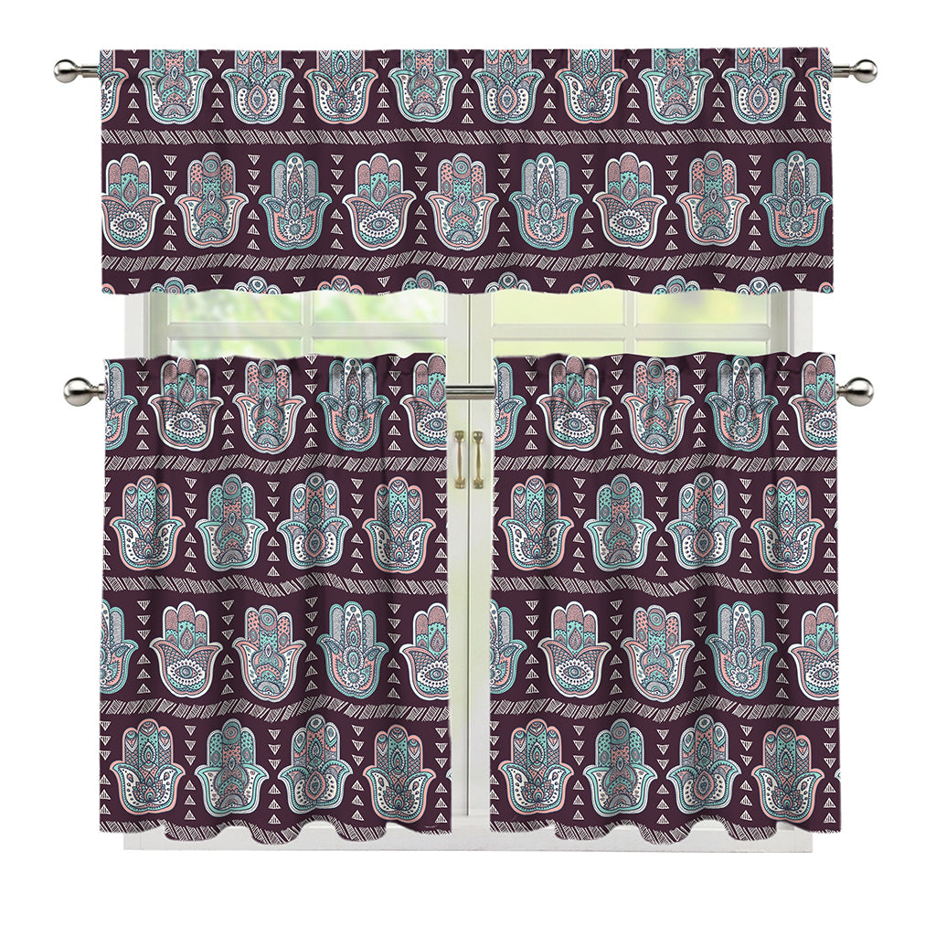 Hamsa Symbol Pattern Print 3 Piece Kitchen Curtains