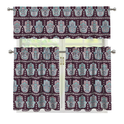 Hamsa Symbol Pattern Print 3 Piece Kitchen Curtains