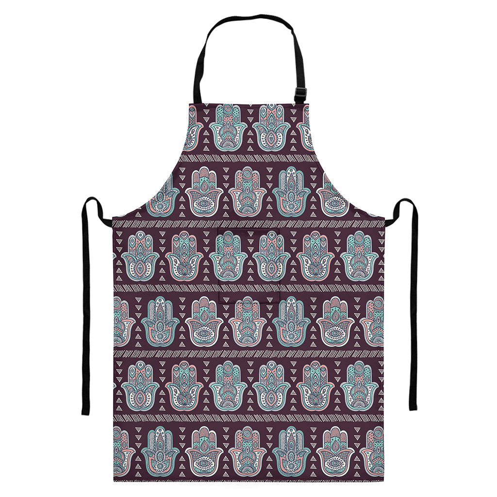 Hamsa Symbol Pattern Print Bib Apron With Pocket