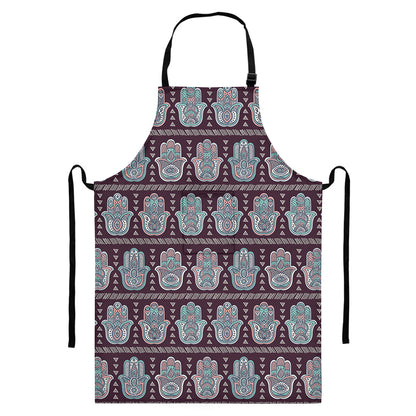 Hamsa Symbol Pattern Print Bib Apron With Pocket