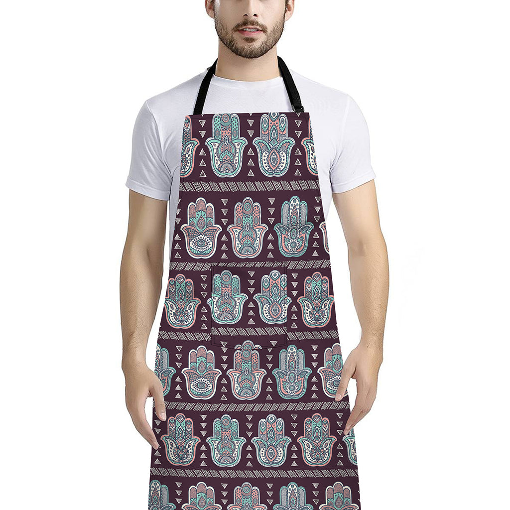 Hamsa Symbol Pattern Print Bib Apron With Pocket