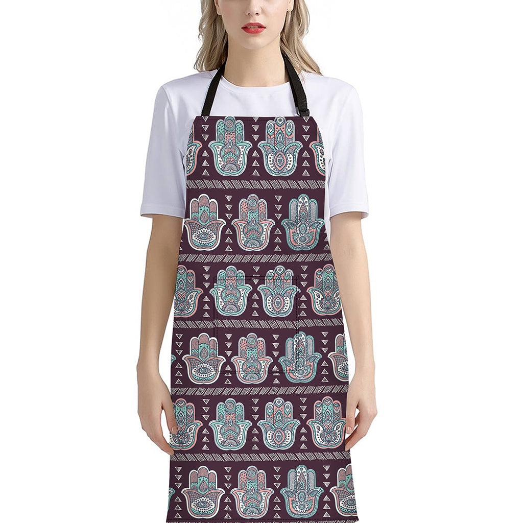 Hamsa Symbol Pattern Print Bib Apron With Pocket